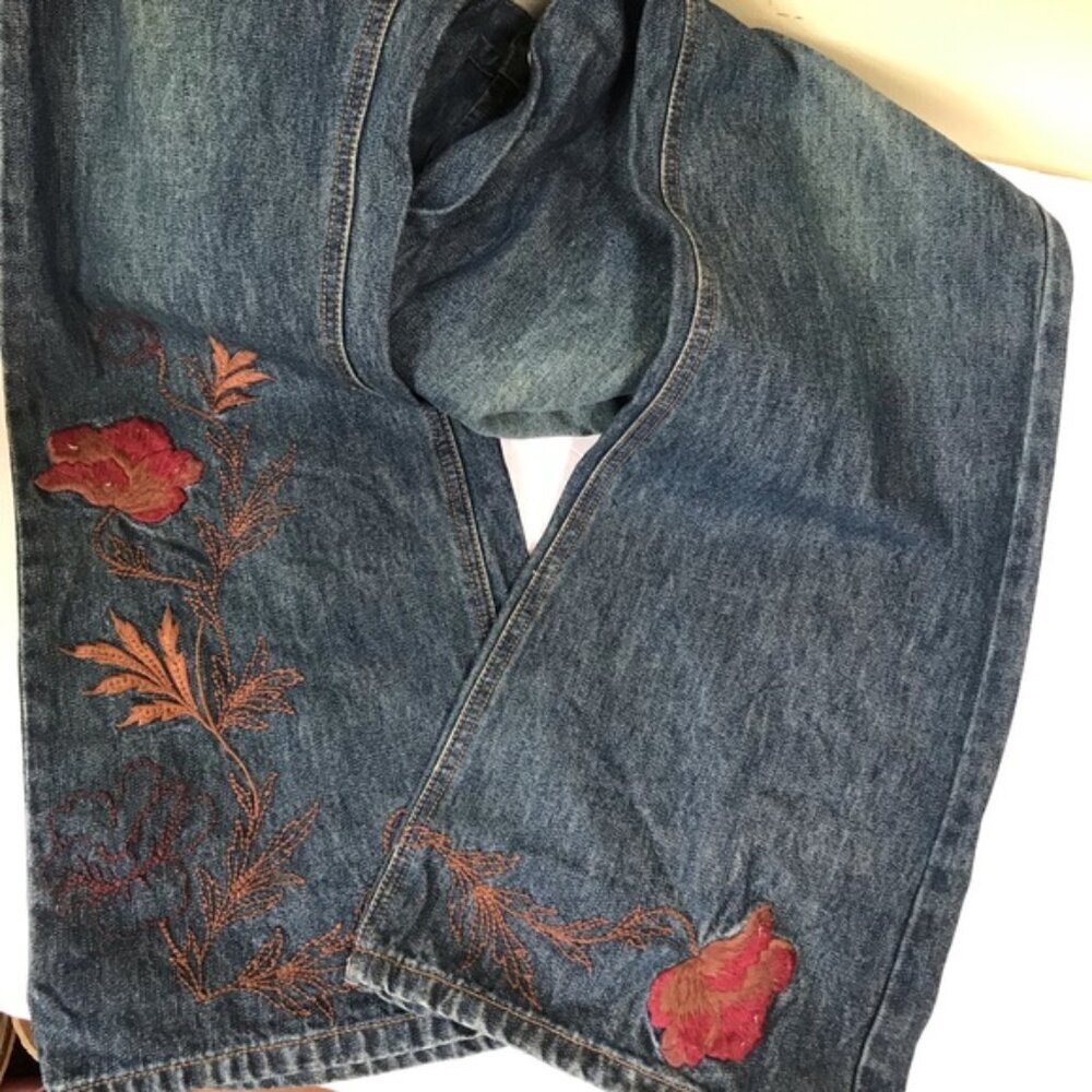 Prenatal Vintage Y2K Floral Embroidered Flare Jeans Mid High Rise Straight Leg 8 - Picture 3 of 15